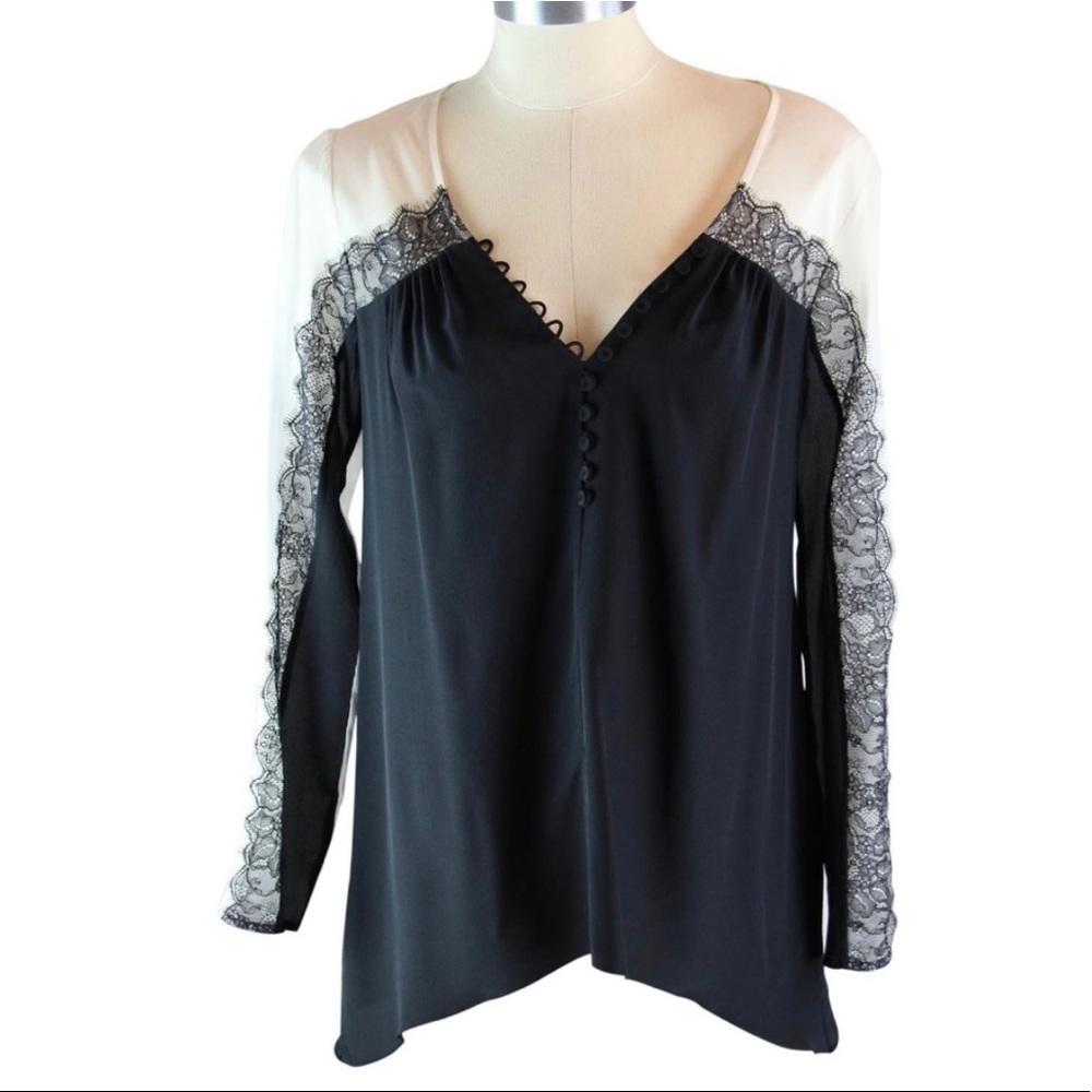 BCBG Max Azria Lace Trim Blouse XXS